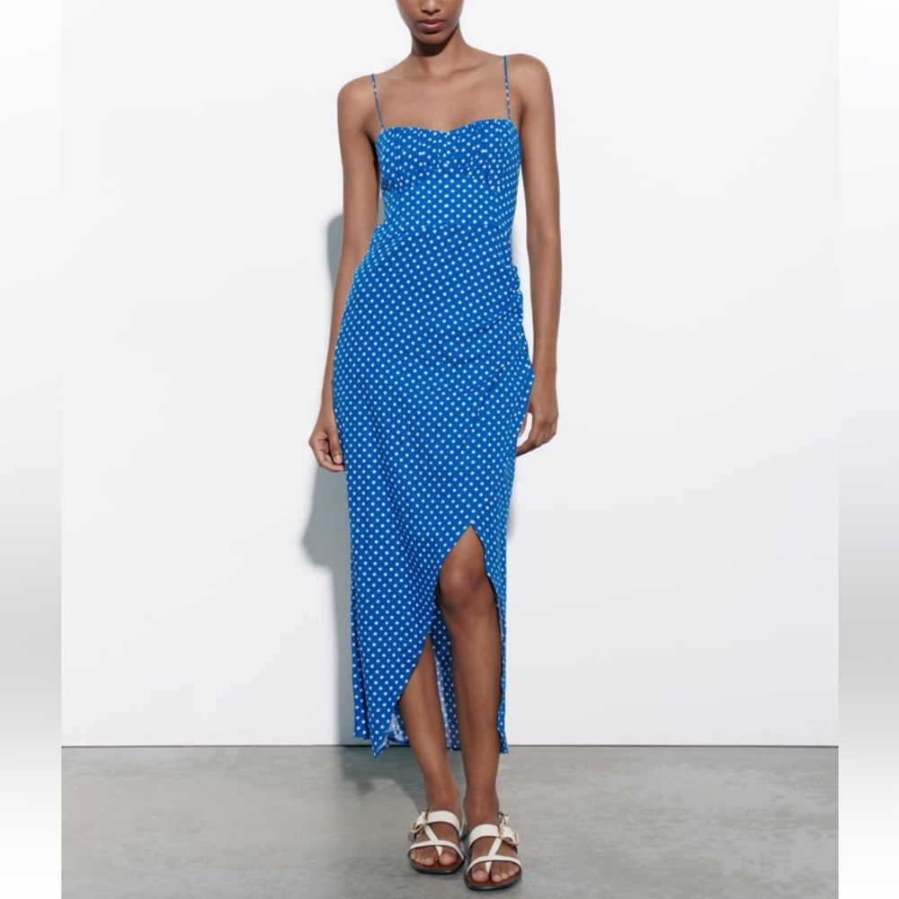 Zara Dotted Linen Blend Corset Dress
